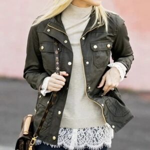 J. Crew Relaxed Boyfriend Field Jacket Military Utility Waxed Cotton Green XS